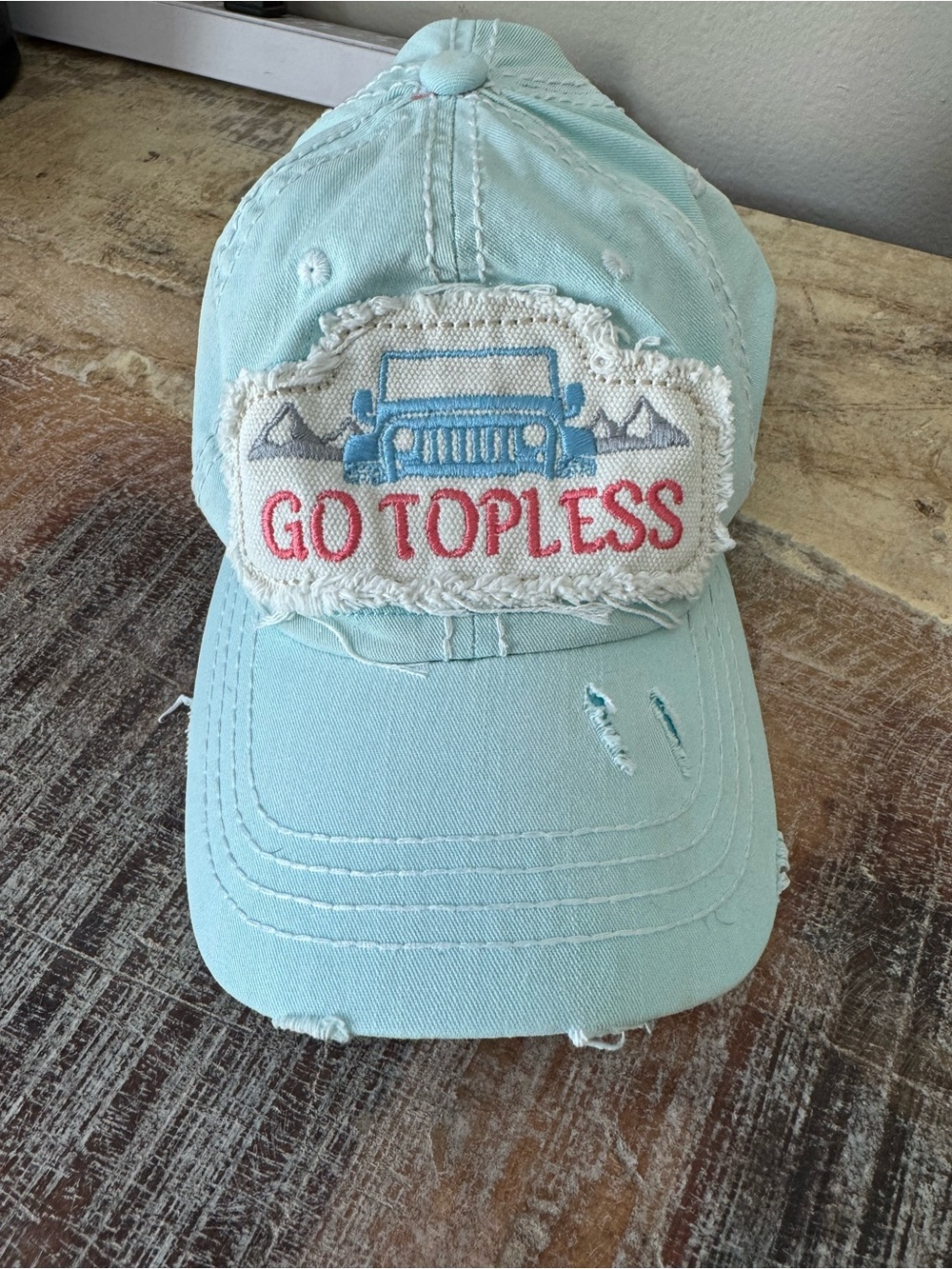 Ladies Light Teal Baseball Cap with 'Go Topless'